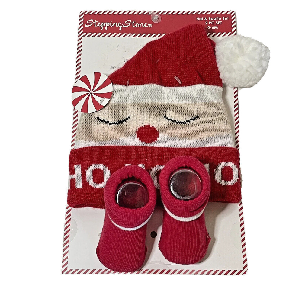 Stepping Stones Christmas Holiday Matching Hat & Booties Set NWT Size 0-6 Months